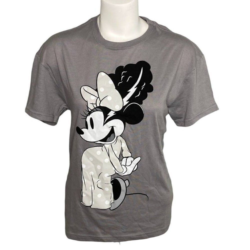 Minnie Mouse Shirt Top Women's MEDIUM‎ Gray Black White FrankenBride Cute NEW